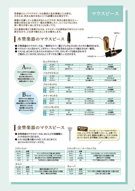 アクセサリー (マウスピース、パーカッション、その他アクセサリー)
